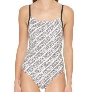 DKNY  Logo-Print One-Piece Swimsuit Size Medium